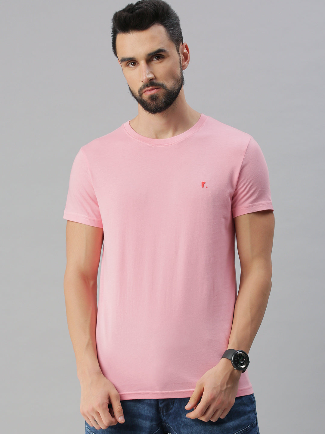 Solid pink round neck t-shirt