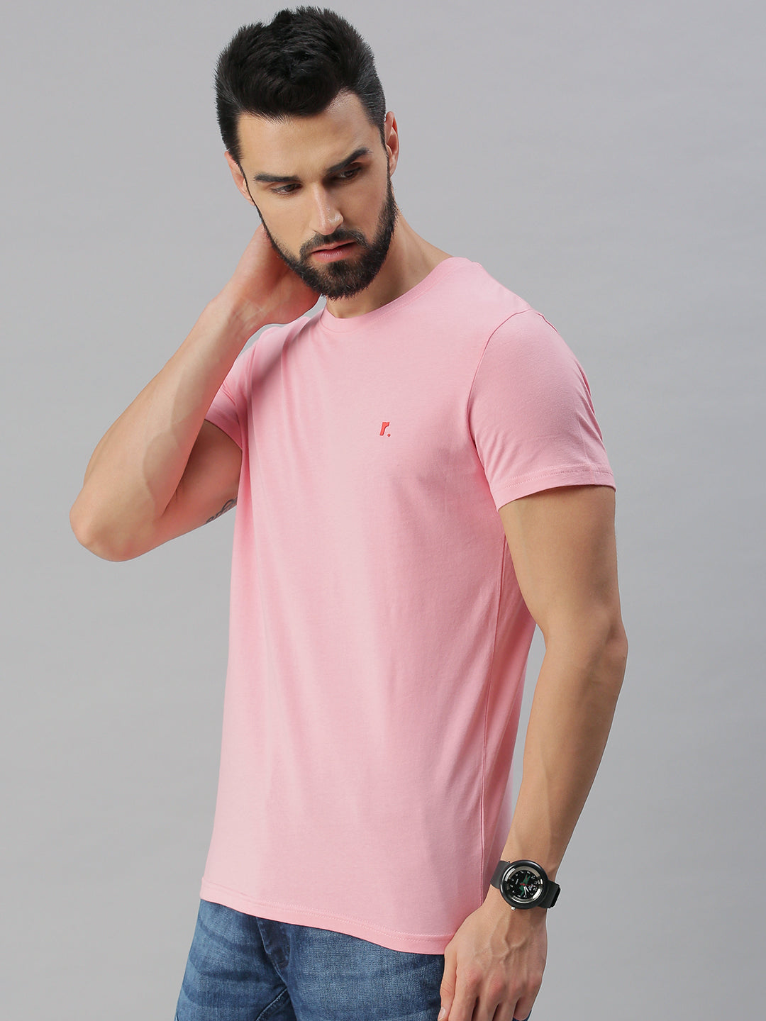 Solid pink round neck t-shirt